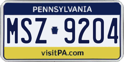 PA license plate MSZ9204