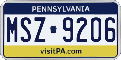 PA license plate MSZ9206
