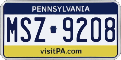 PA license plate MSZ9208