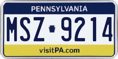 PA license plate MSZ9214