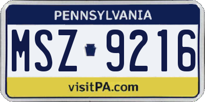 PA license plate MSZ9216