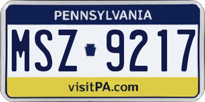 PA license plate MSZ9217