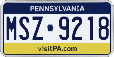 PA license plate MSZ9218