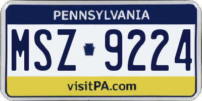 PA license plate MSZ9224