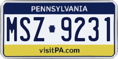 PA license plate MSZ9231