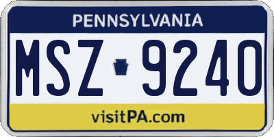 PA license plate MSZ9240
