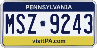 PA license plate MSZ9243