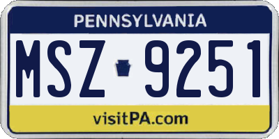 PA license plate MSZ9251