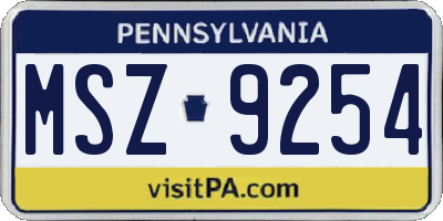 PA license plate MSZ9254