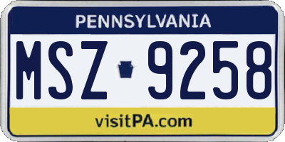 PA license plate MSZ9258