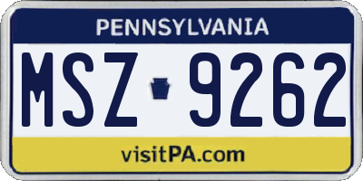 PA license plate MSZ9262