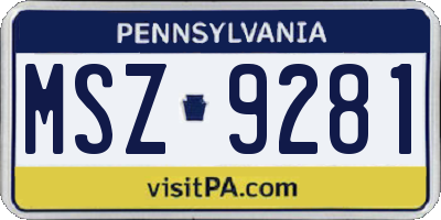 PA license plate MSZ9281