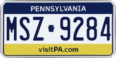 PA license plate MSZ9284