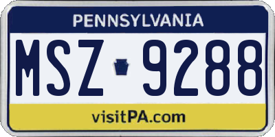 PA license plate MSZ9288