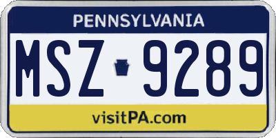 PA license plate MSZ9289
