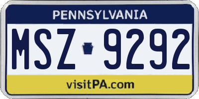 PA license plate MSZ9292