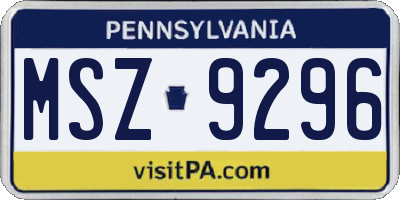 PA license plate MSZ9296