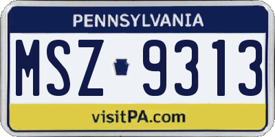PA license plate MSZ9313
