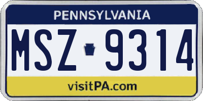 PA license plate MSZ9314