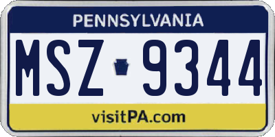 PA license plate MSZ9344