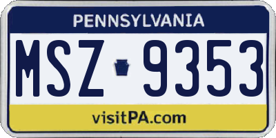 PA license plate MSZ9353