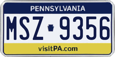 PA license plate MSZ9356