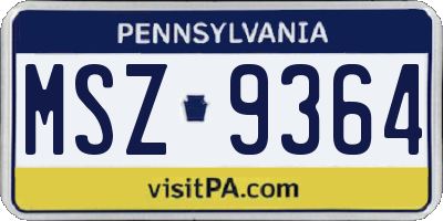 PA license plate MSZ9364