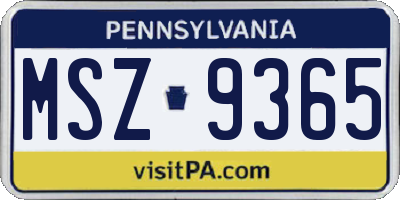 PA license plate MSZ9365