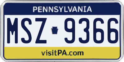 PA license plate MSZ9366