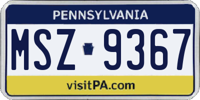 PA license plate MSZ9367