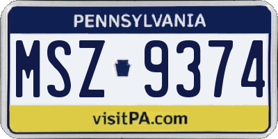 PA license plate MSZ9374