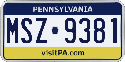 PA license plate MSZ9381
