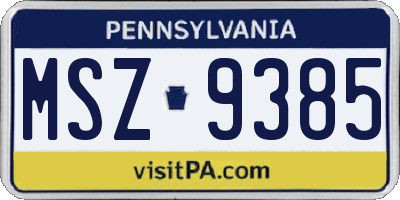 PA license plate MSZ9385