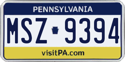 PA license plate MSZ9394