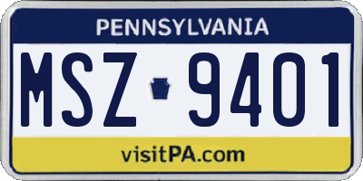 PA license plate MSZ9401