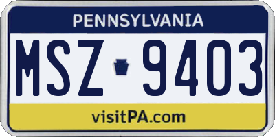 PA license plate MSZ9403