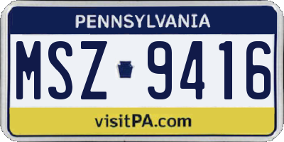 PA license plate MSZ9416