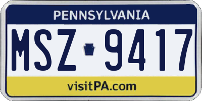 PA license plate MSZ9417