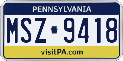 PA license plate MSZ9418