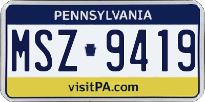 PA license plate MSZ9419