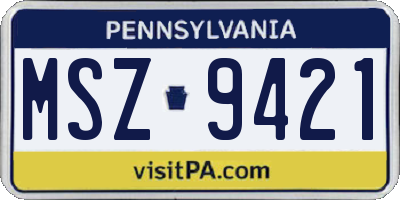 PA license plate MSZ9421