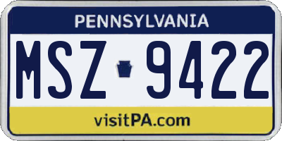 PA license plate MSZ9422