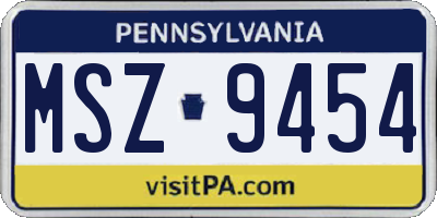 PA license plate MSZ9454