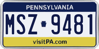 PA license plate MSZ9481