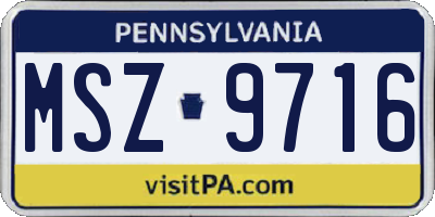 PA license plate MSZ9716