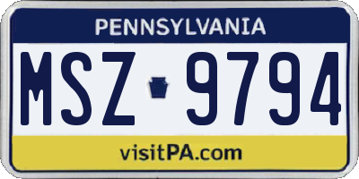 PA license plate MSZ9794