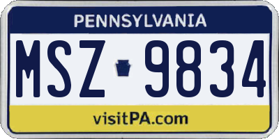 PA license plate MSZ9834