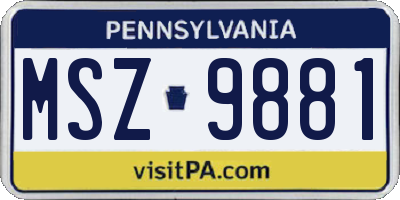 PA license plate MSZ9881