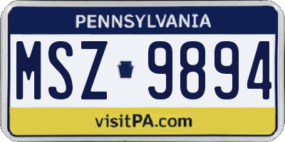 PA license plate MSZ9894