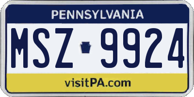 PA license plate MSZ9924